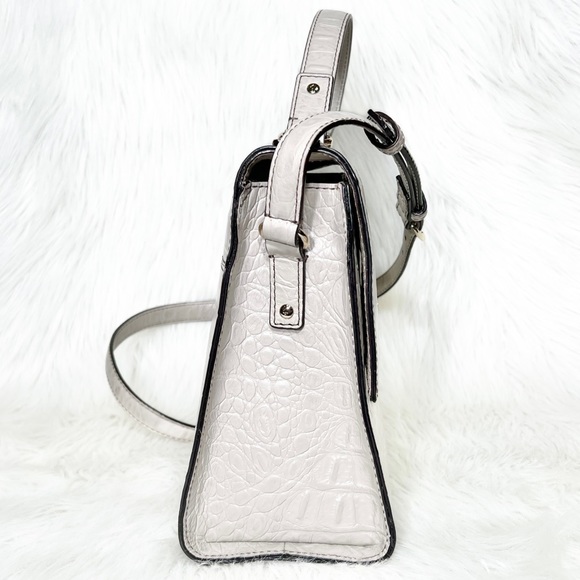 SOLD-Kate Spade Croc Leather Medium Satchel Handbag, Cream Ivory Beige - Picture 7 of 12